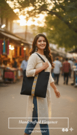 Handmade Black Cotton Bag – Eco-Friendly & Stylish Everyday Tote with style & elegance - Image 2